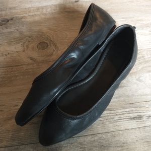 ♻Frye Regina Black Leather Pointed Toe Ballet Flats Shoes